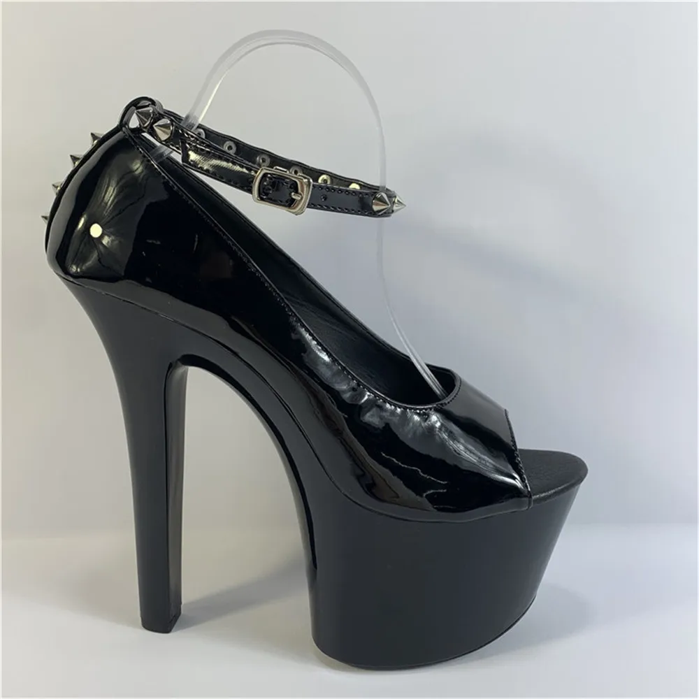 

17 cm high heel stage sexy model high shoes, nightclub dancing temptation rivet decoration dance shoes