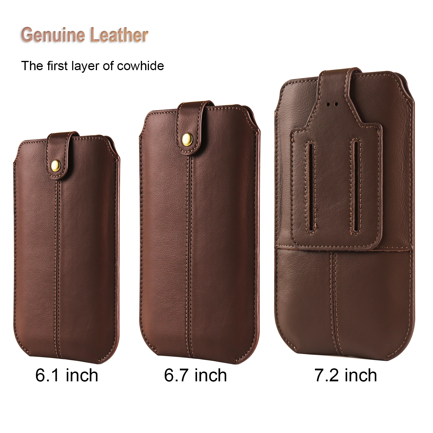 Genuine Leather 7.2 Mobile Phone Pouch Belt Clip Case For iPhone 15 14 13 Pro Max,Redmi Note 12 11 9 Men Waist Bag Holster Cover