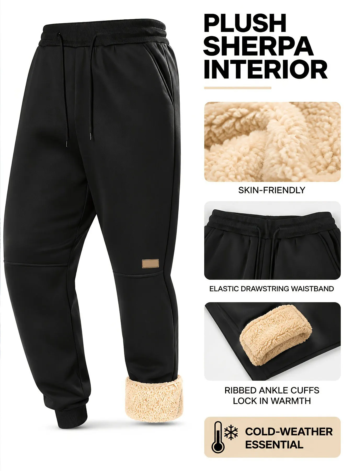 Winterhosen für Herren, 2er-Pack, Sport-Sweatpants, verdickte, warme Hosen, für kaltes Wetter, gefüttert, Herren-Thermo-Hosen, mit Fleece gefüttert. – Detail 4