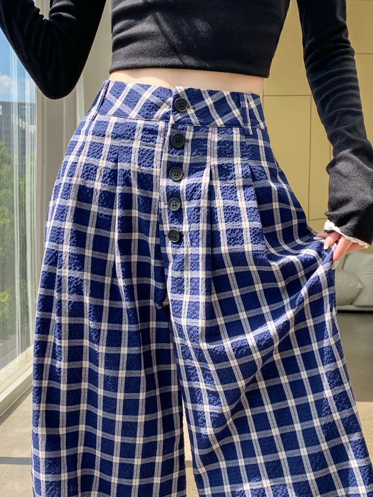 Y2k Vintage Baggy Plaid Pants Woman Oversized Korean Fashion Harajuku Japanese Style Streetwear Gyaru Check Trousers