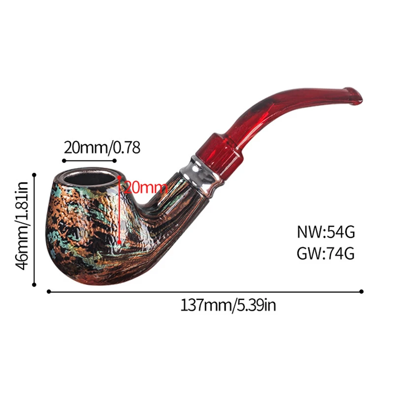 Handmade Resin Smoking Pipe, Bent Stem Mouthpiece Filter, Snake Scale, Colorful Herb Narguile Grinder, Smoke Tobacco Pipe