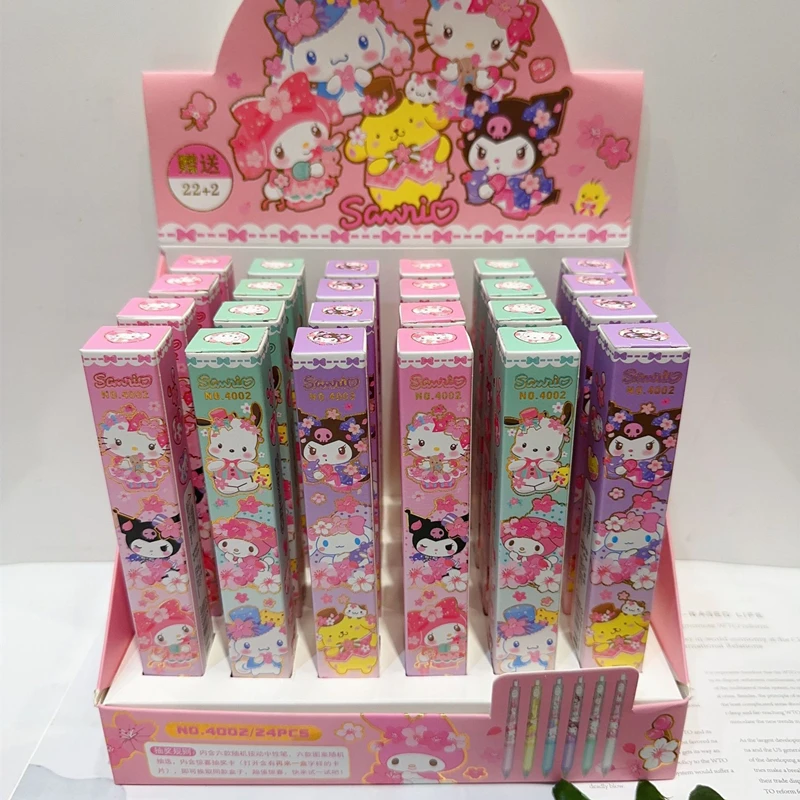 24 Pcs/ Box Sanrio Gel Pen Hello Kitty Kuromi Cinnamoroll Ballpoint Pen Student Stationery Wholesale