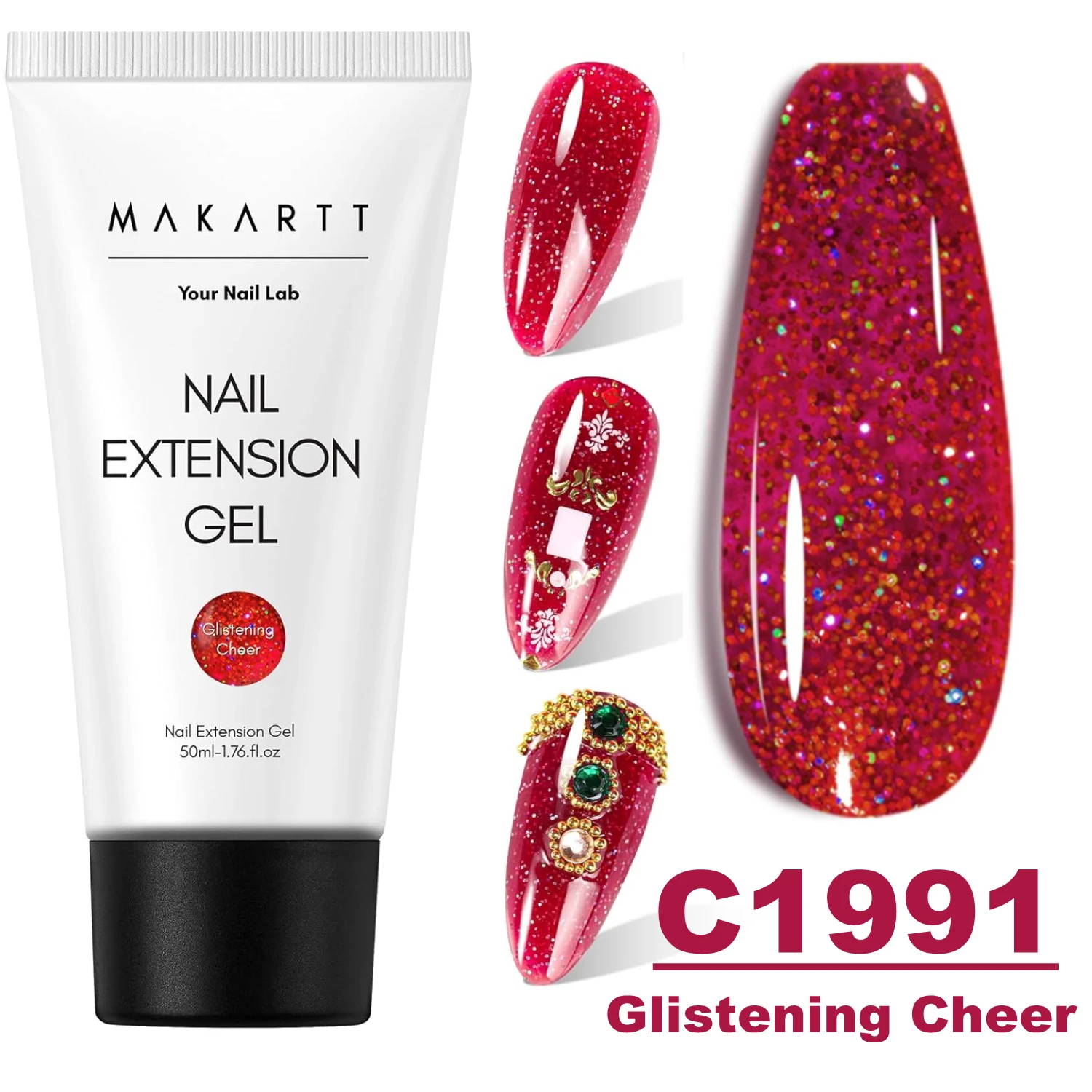 Makartt Poly Extension Gel voor Nagels, 50ML Roze Glitter Nude Transparante Harde Builder Gel Franse Manicure DIY Design Art Thuis Salon