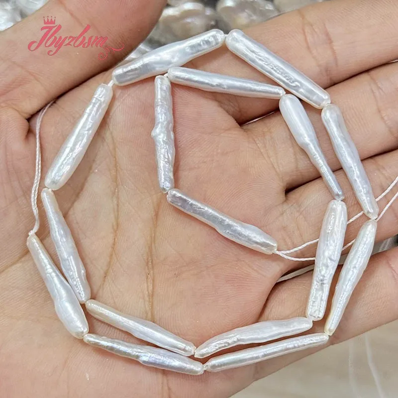 Natural White Freshwater Pearl Stick Stone Beads For Necklace Bracelet Jewelry Making Strand 15