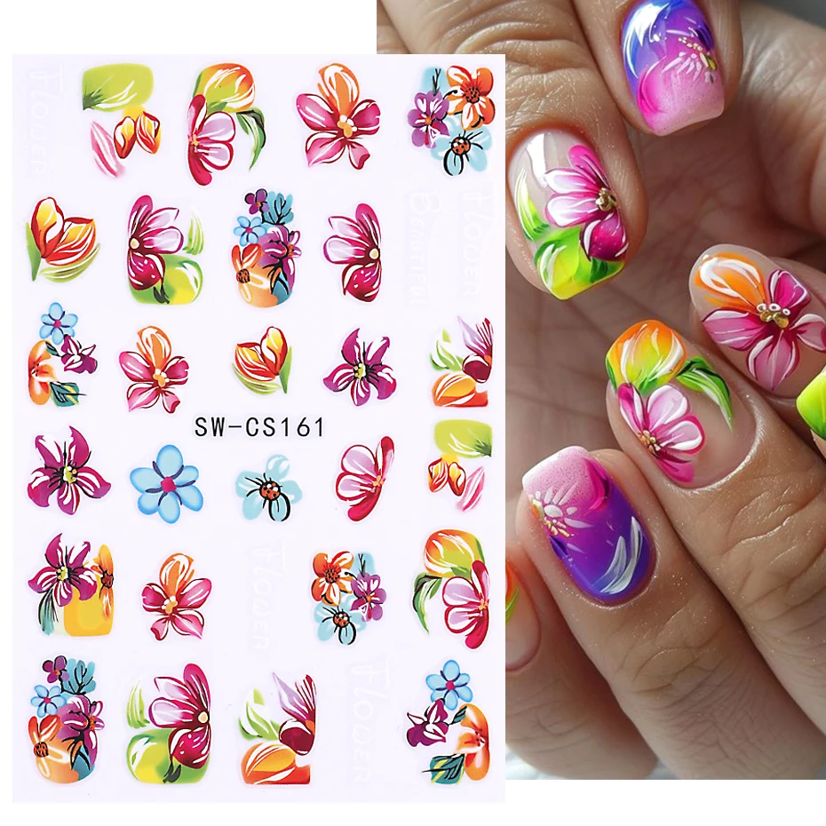 3D Flower Petals Nail Stickers Autumn Winter Halloween Floral Leaves Evil Eye Skull Totem DIY Manicure Sliders Nail Decoration