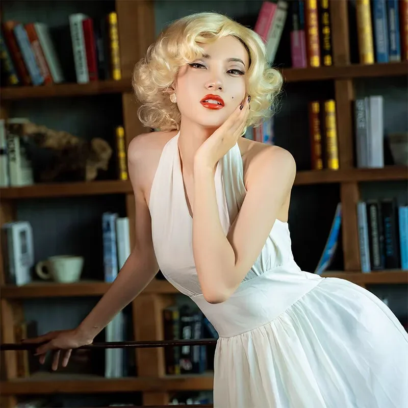 

Short Curly Wigs for Women Synthetic Hair with Bangs Shoulder Length Blonde Grey White Brown Natural Looking Party Daily Use