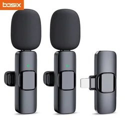 Basix 2.4G Wireless Lavalier Microphone Portable Audio Video Recording Mini Mic for iPhone Android Live Broadcast Gaming Phone