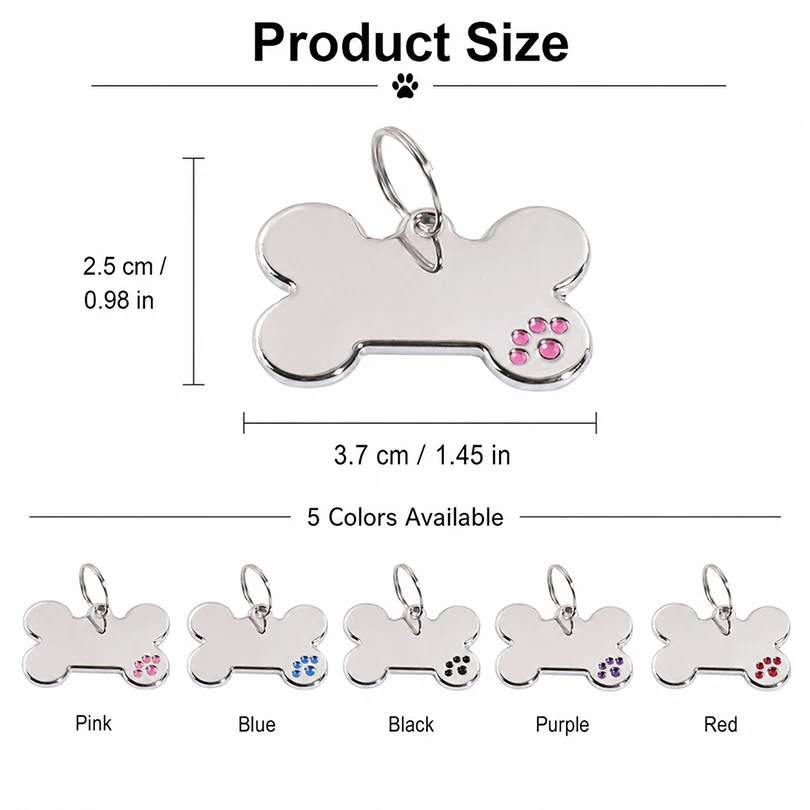 Custom Text Dog Tags Personalized Name Dog Tag Bone Shaped Laser Engraving Number Anti-lost Claw Customized Text Pets ID Tag