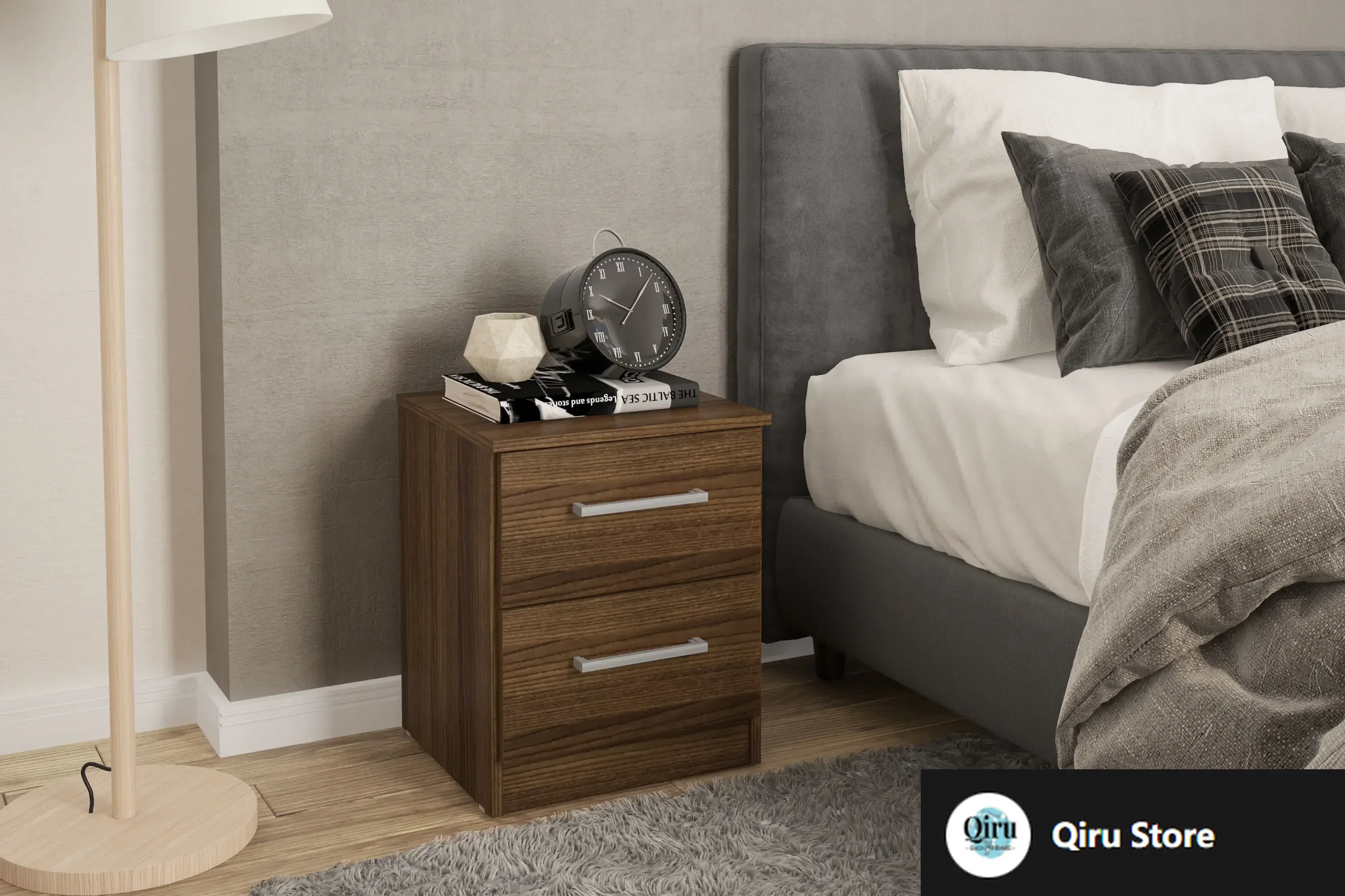 

Juliette Modern 2 Drawer Nightstand, Walnut