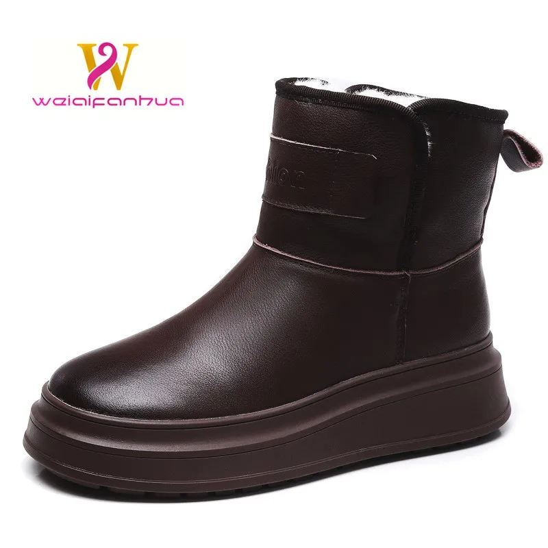 

Snow Boots Ladies 2023 Pile Thick Winter New Women's Boots Fashion Casual Trend Women Warm Platform Leather Women's Boots