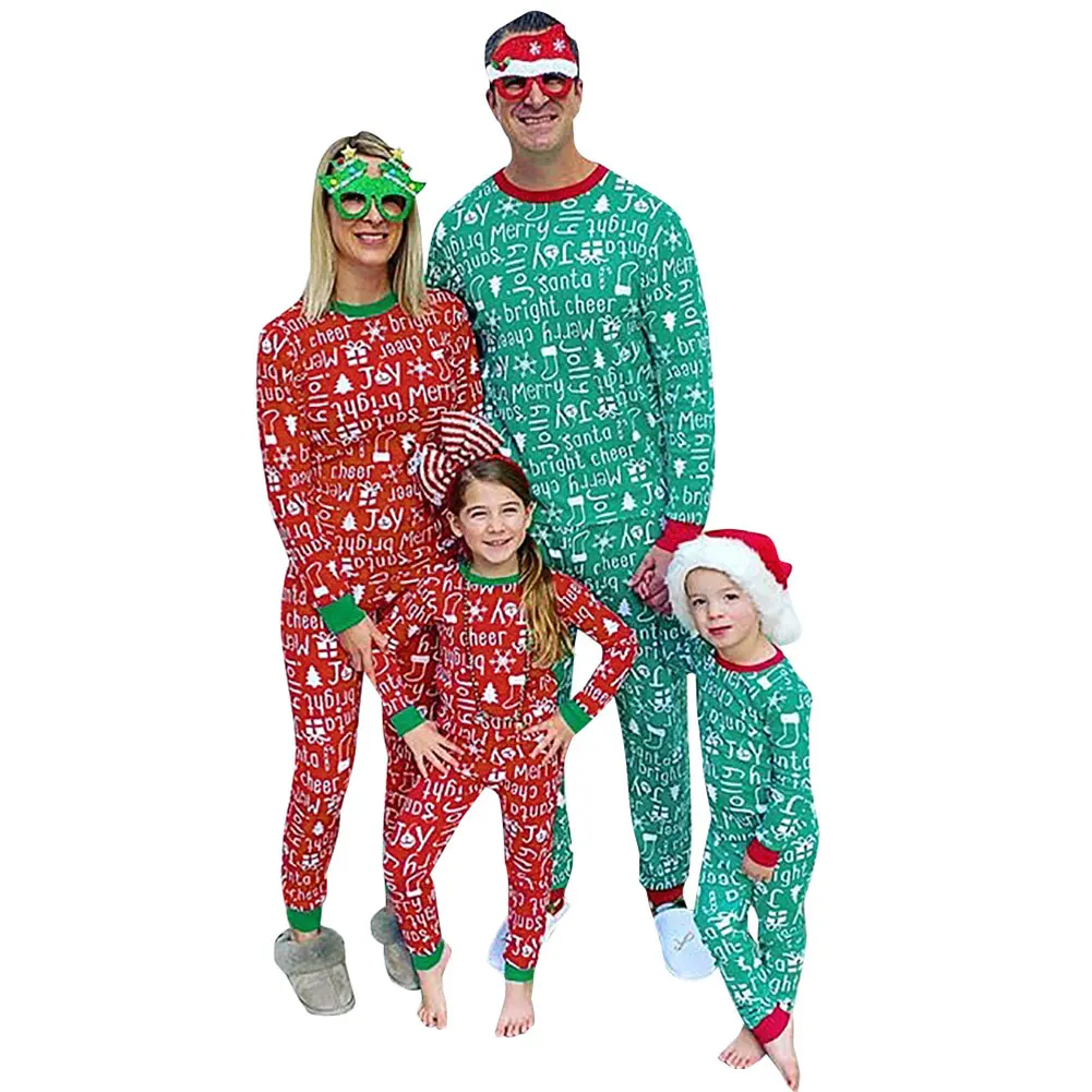 

Matching Christmas Pajama Sets Family Long Sleeve Letter Print T-shirt and Pants Sleepwear Suit for Parent and Child