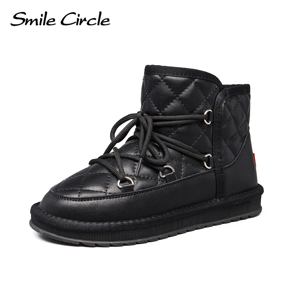 Smile Circle Snow Boots Women Winter Warm Plush Leather Ankle Boots