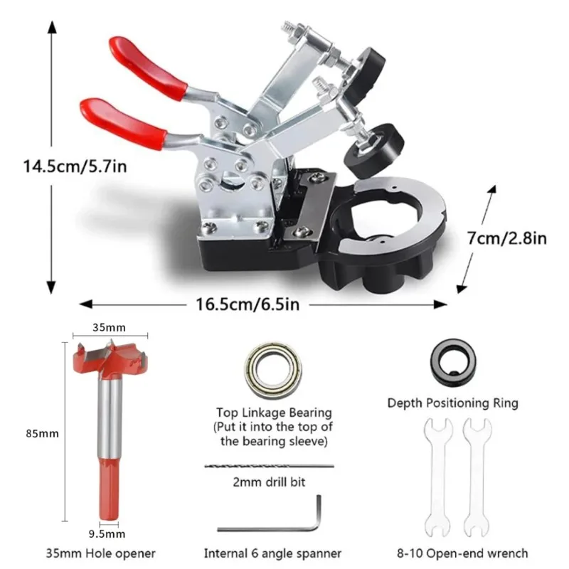 

Устройство открывания положения петель из алюминиевого сплава 35 мм, улучшенное с локатором дверей шкафа с двойной направляющей для сверления для деревообработки.