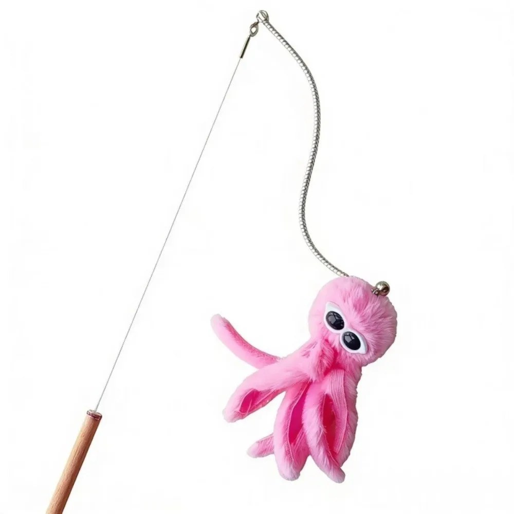 New Cute Octopus Cat Teasing Wands Funny Catcher Long Handle Pet Cat Teaser Plushie Animals Teaser Stick Rod Indoor Play