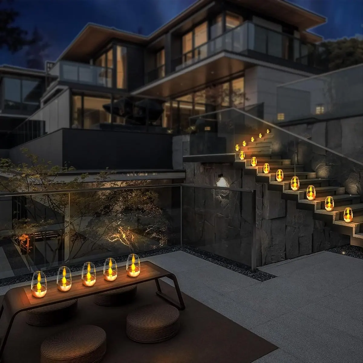 ●Solar Power Tea Lights Outdoor Candle Flameless Flicker Waterproof Solar Table Lamp LED Candles with Dusk to Dawn 6pack-A57M
