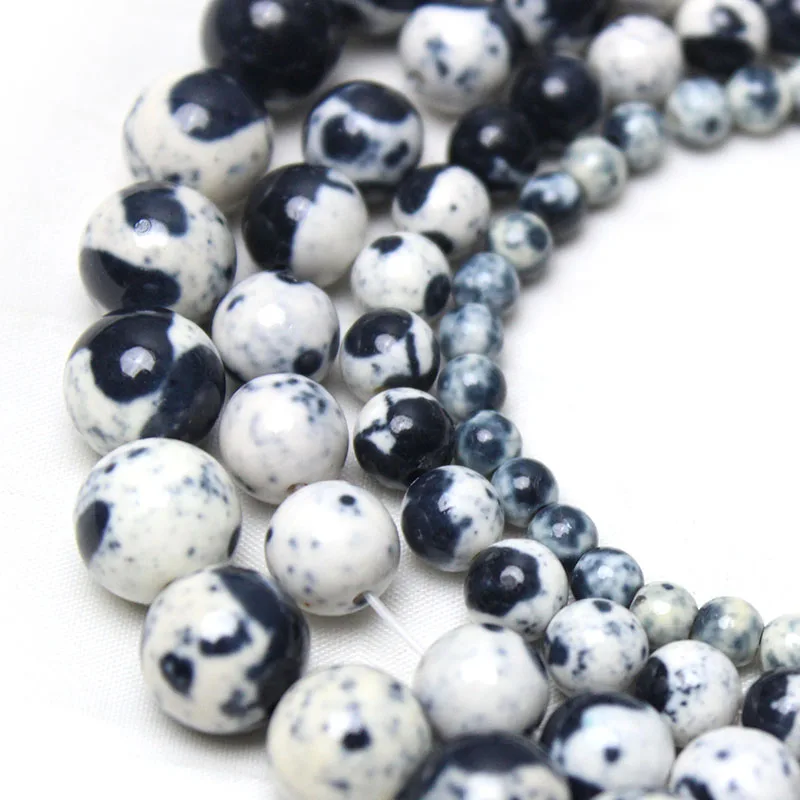 Natural White Black Rain Jaspers Stone Round Loose Spacer Beads For Jewelry Making DIY Bracelet 4/6/8/10/12mm Wholesale