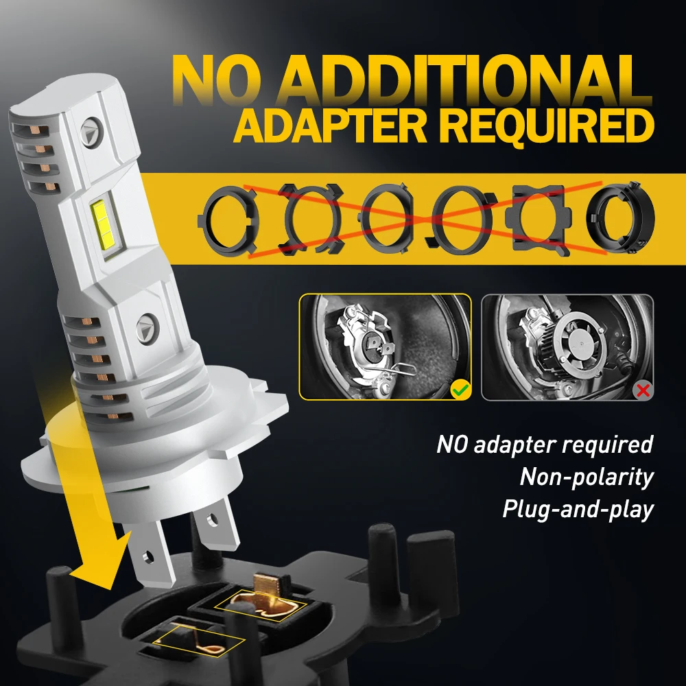 AUXITO 2Pcs Super Bright H7 LED Headlight 1:1 Mini Size Fanless for Mazda Peugeot 308 206 BMW E87 E46 F30 E91 E90 5 Series Benz