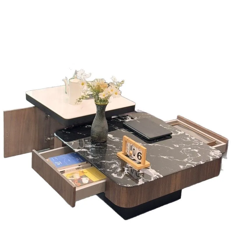 

New table combination supercrystalline stone square small apartment living room home coffee table designer high-end light luxury