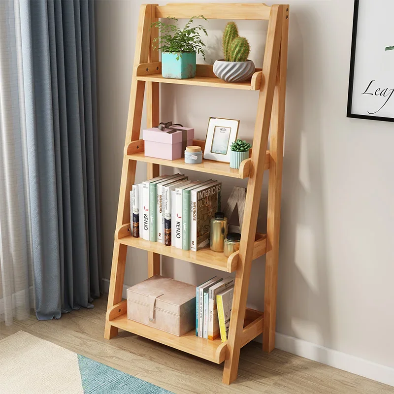 Solid Wood Trapezoidal Shelf Living Room Flower Stand Multi-storey Storage Bookshelves for Home Organization