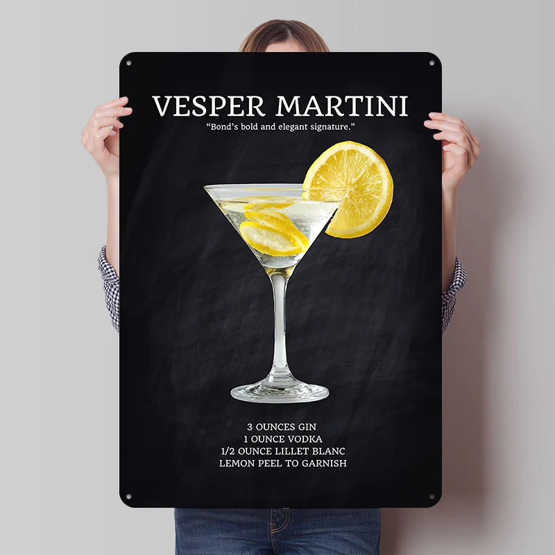 Vesper Martini Cocktail Recipe Poster Customized Vintage Metal Signs Wall Art Retro Tin Plaque for Living Room Decorations House