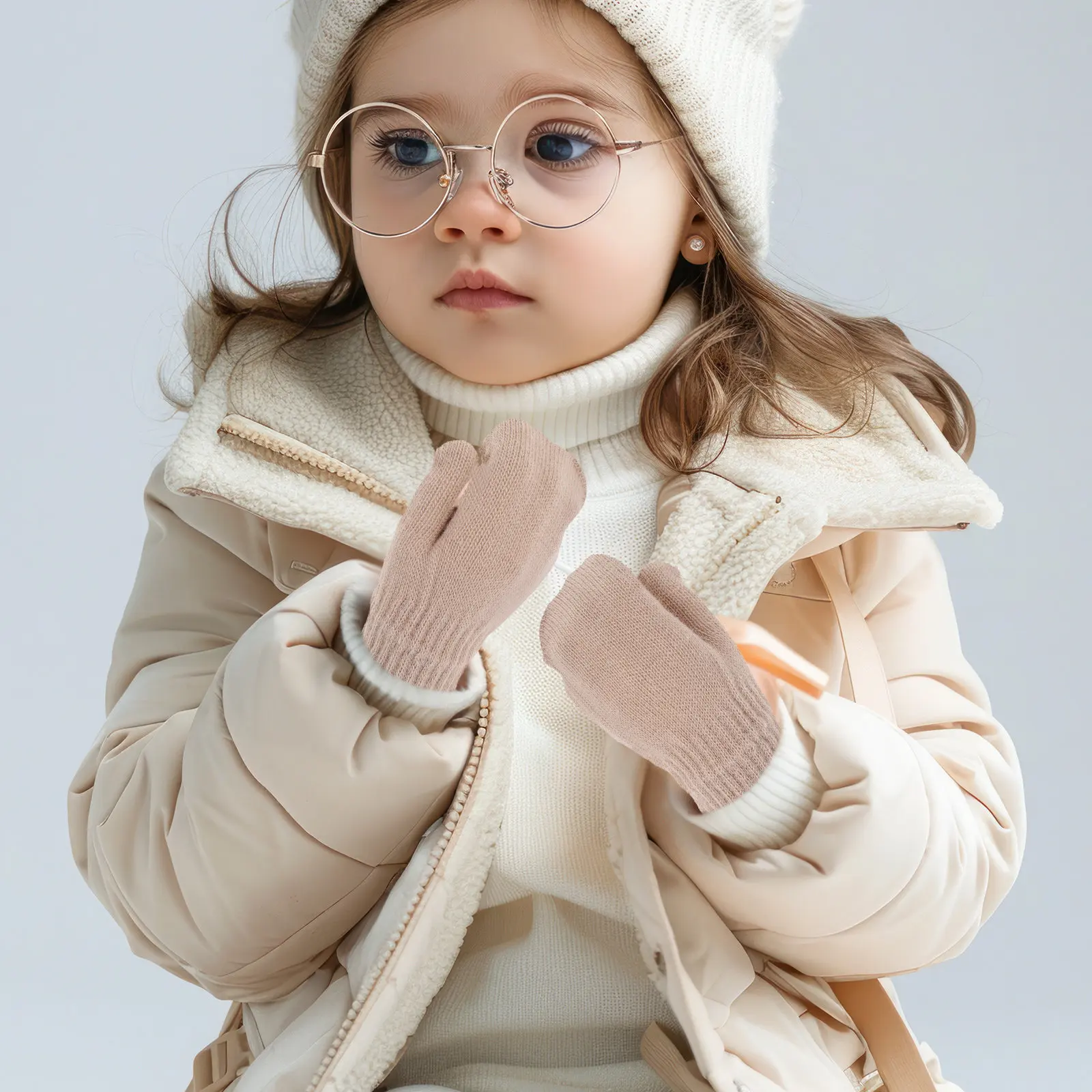 

Toddler Winter Gloves Extra Thick Warm Knitted Mittens for Kids Boys and Girls Cold Weather Protection Light Brown Soft Baby