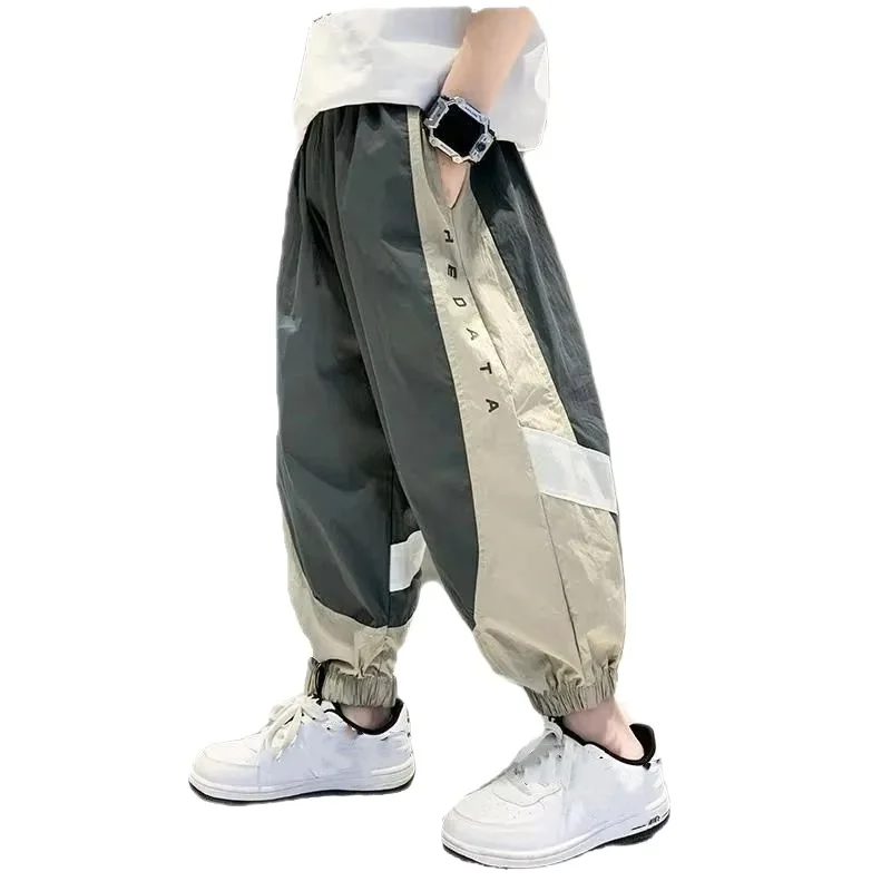 Teenage Boys Pants For Kids Summer Thin Ankle-Length Patchwork Trousers Children Clothes 5 6 7 8 9 10 11 12 13 14Years