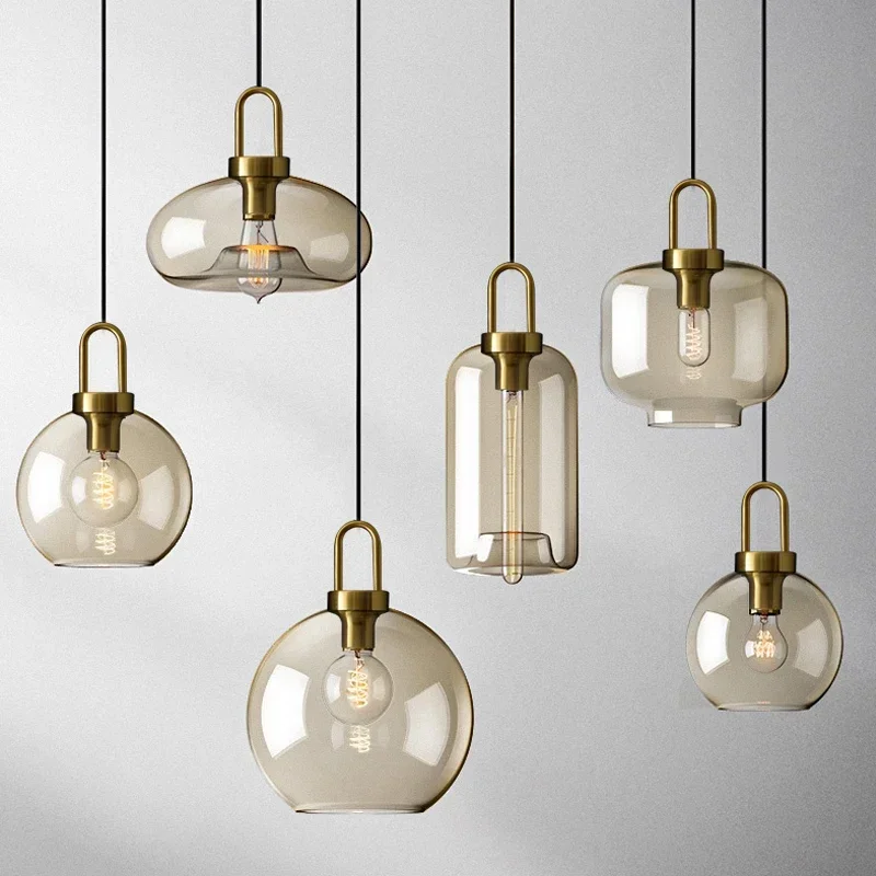 

Modern Glass Pendant Light Loft Hanging Lustre Industrial Decor Lights Fixtures Kitchen Restaurant Dining Room E27 Nordic Lamp