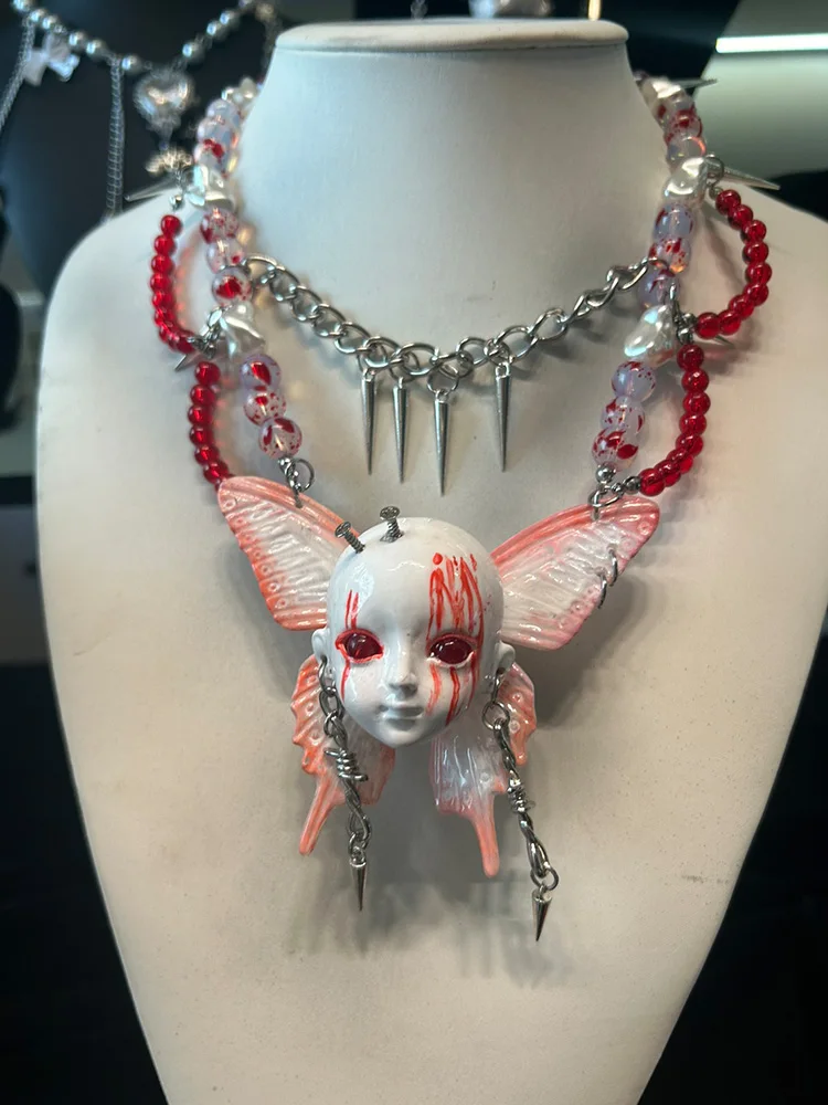 ZHUHE Face Doll Necklace Set New Gothic Style Jewelry Party Gift For Women And Men