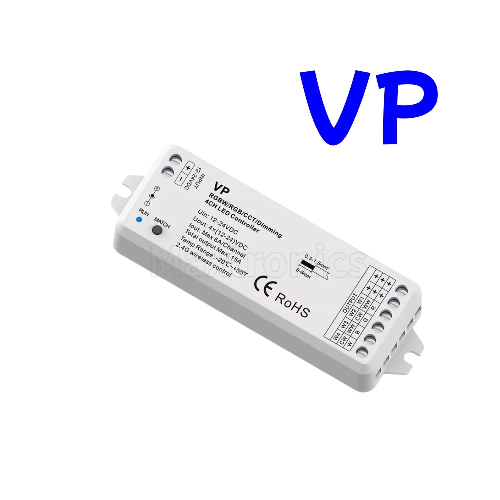 VP RT9 Remote LED RF Controller 4 Channel RGBW /RGB/CCT/Dimming 12V-24V DC Constant Voltage 4 in 1 2.4G RF Wireless Receiver