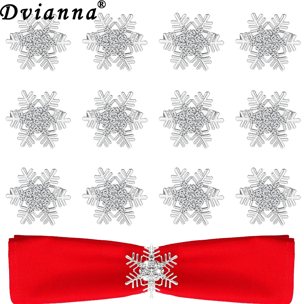 24Pcs Rhinestone Snowflake Napkin Rings Christmas Napkin Holders for Thanksgiving Wedding Halloween Party Dinner Table Decor