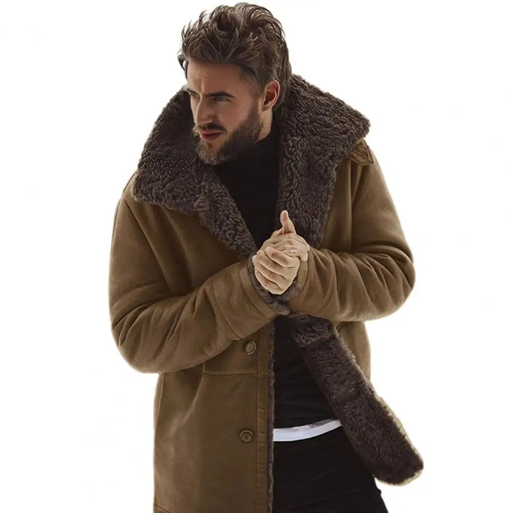 

Men Winter Coat Men's Lapel Coat Winter Jacket with Pockets Single Breasted Thickened Outerwear Velvet Lining Autumn Long Sleeve
