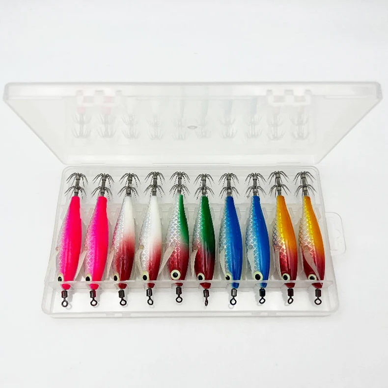 ShareShark 10 Stück/Box Tintenfisch-Jig-Köder 8cm 5,6g UV-Leuchtende Garnelenköder Horizontaler Kunstköder für Tintenfisch Oktopus Salzwasser – Detail 7