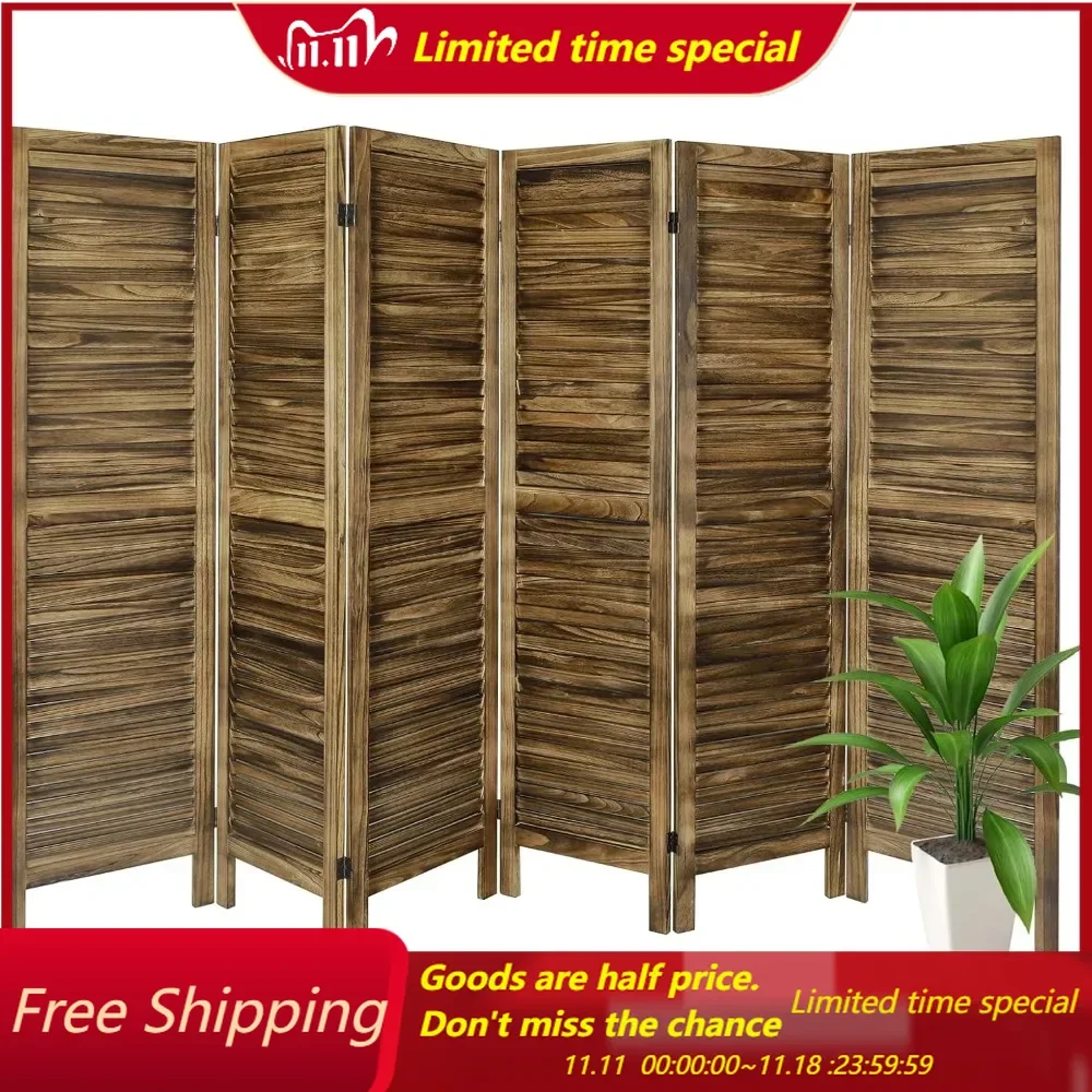 Room Divider 6 Panel with Louvered Design, 5.6ft Tall Wood Partition Room Dividers and Folding Privacy Screens