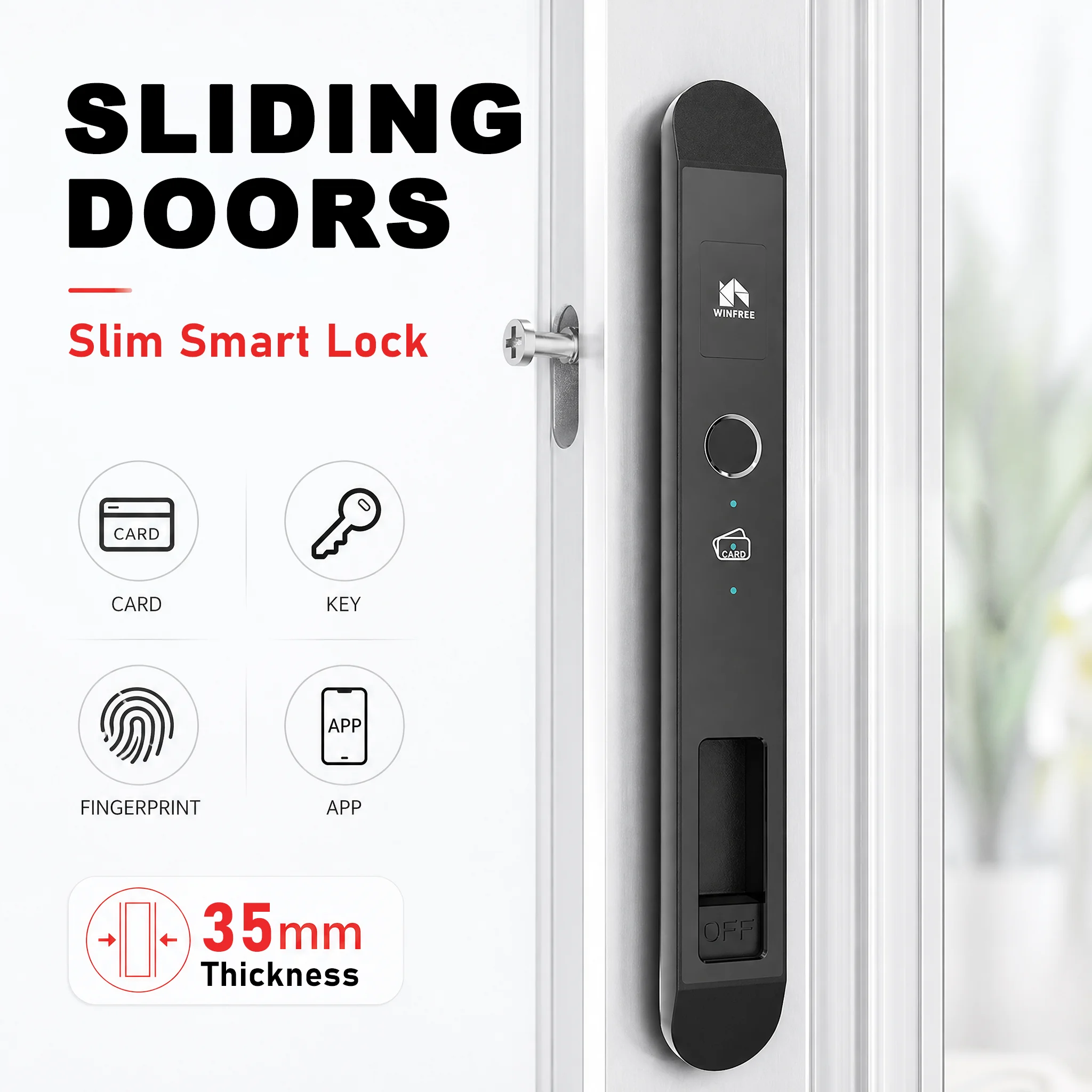 

WINFREE Sliding Door Smart Lock Tuya Bluetooth Control Fingerprint Lock Keyless Entry Lock for Home Garden Wooden Aluminum Door