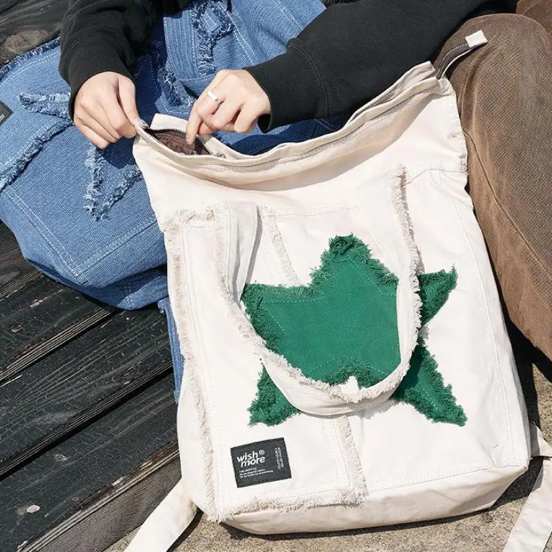 

2026 Fashionable New Star Denim Canvas Women's Bag Simple And Casual Versatile Large Capacity Single Shoulder Tote Bag Trendy