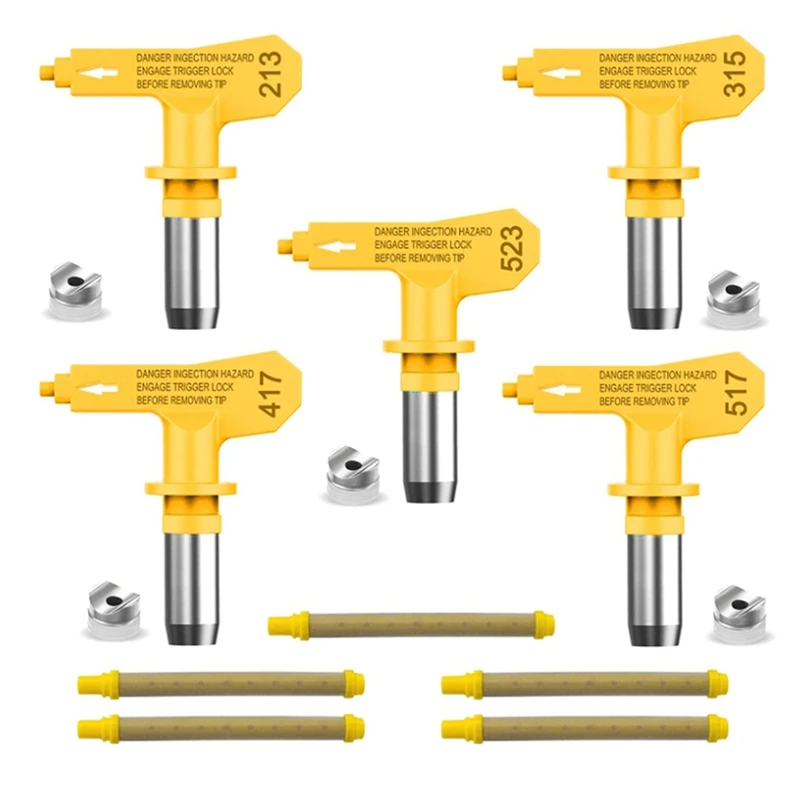 

5 шт. реверсивных насадок для безвоздушного распыления краски и 5 шт. Замена фильтра безвоздушного распыления (213,315, 417,517 5323 гг.