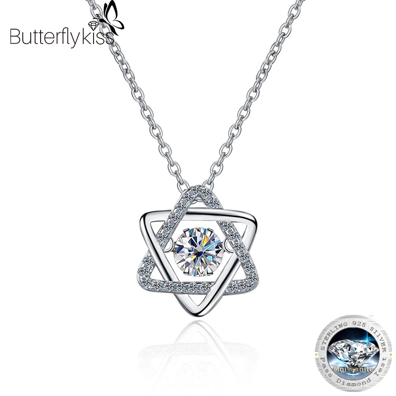 

Butterflykiss 0.5 Carat Real Moissanite Hexagram Star Pendant Necklace For Women 100% 925 Sterling Silver Wedding Party Jewelry