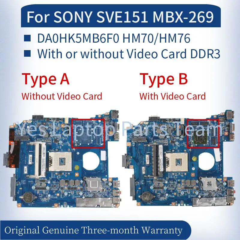 

DA0HK5MB6F0 For SONY SVE151 MBX-269 Laptop Mainboard A1892857A A1892856A A1876097A A1892855A HD7650M DDR3 Notebook Motherboard