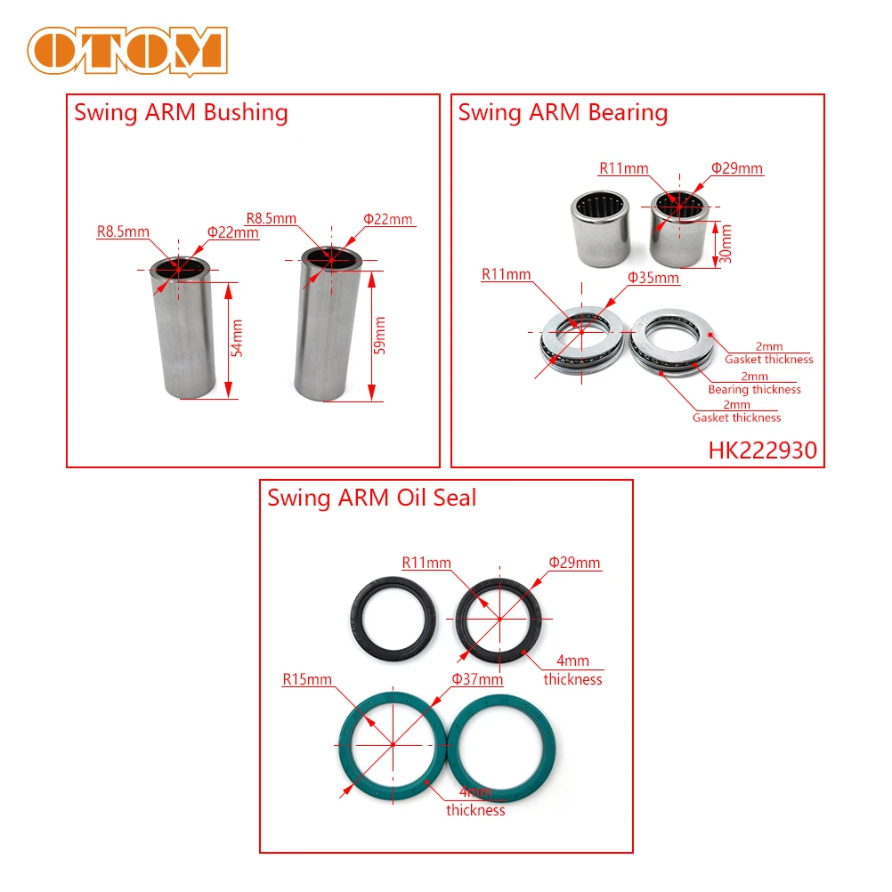 OTOM Motocycle Swing ARM Maintenance Bushing Seal Ring Needle Roller Bearing Repair Kit For HONDA CR125 2002-2007 SWINGARM PIVOT