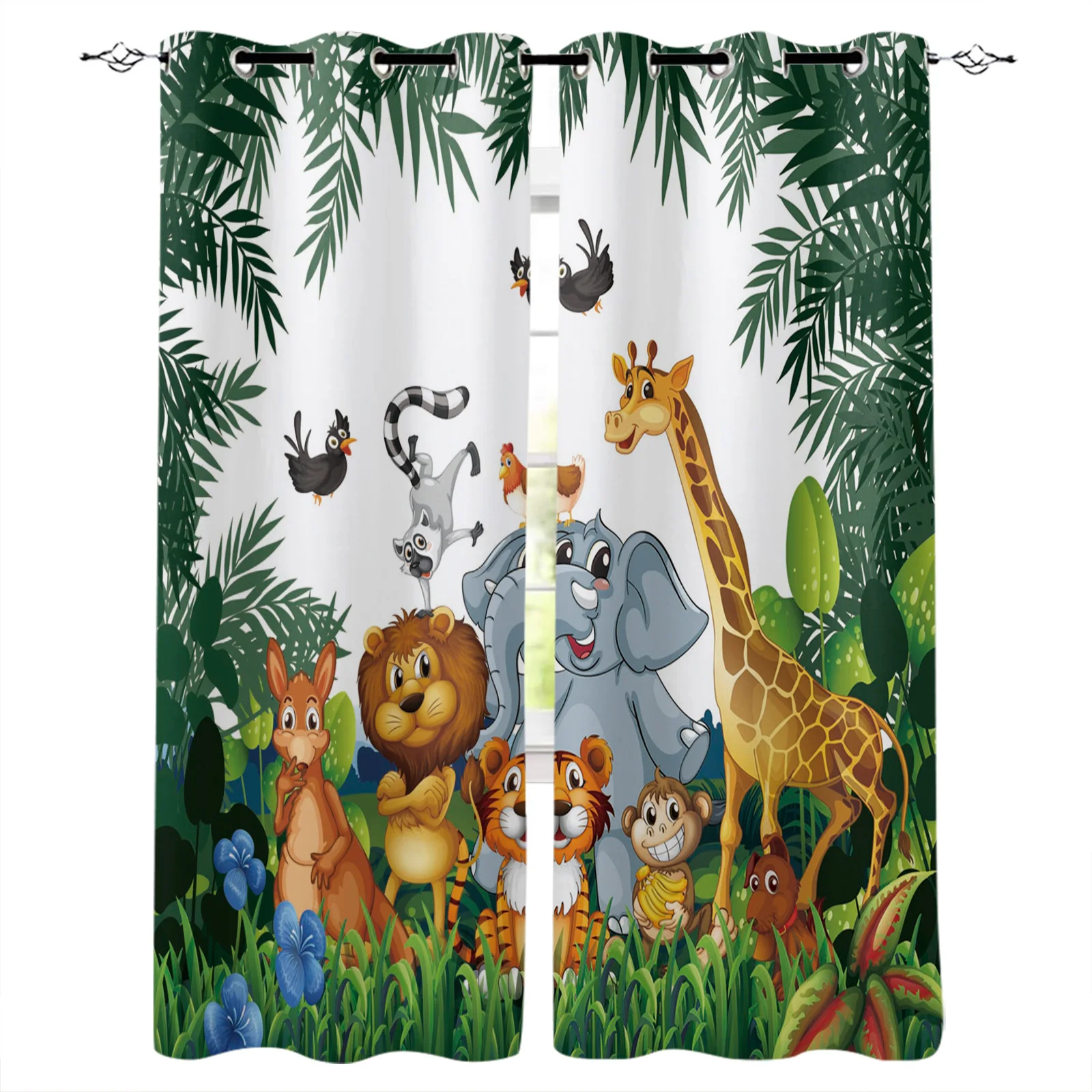 Bedroom Kitchen Curtain Cartoon Zoo Animals Collection Jungle Child Window Curtains Curtains for Living Room Decorative Items