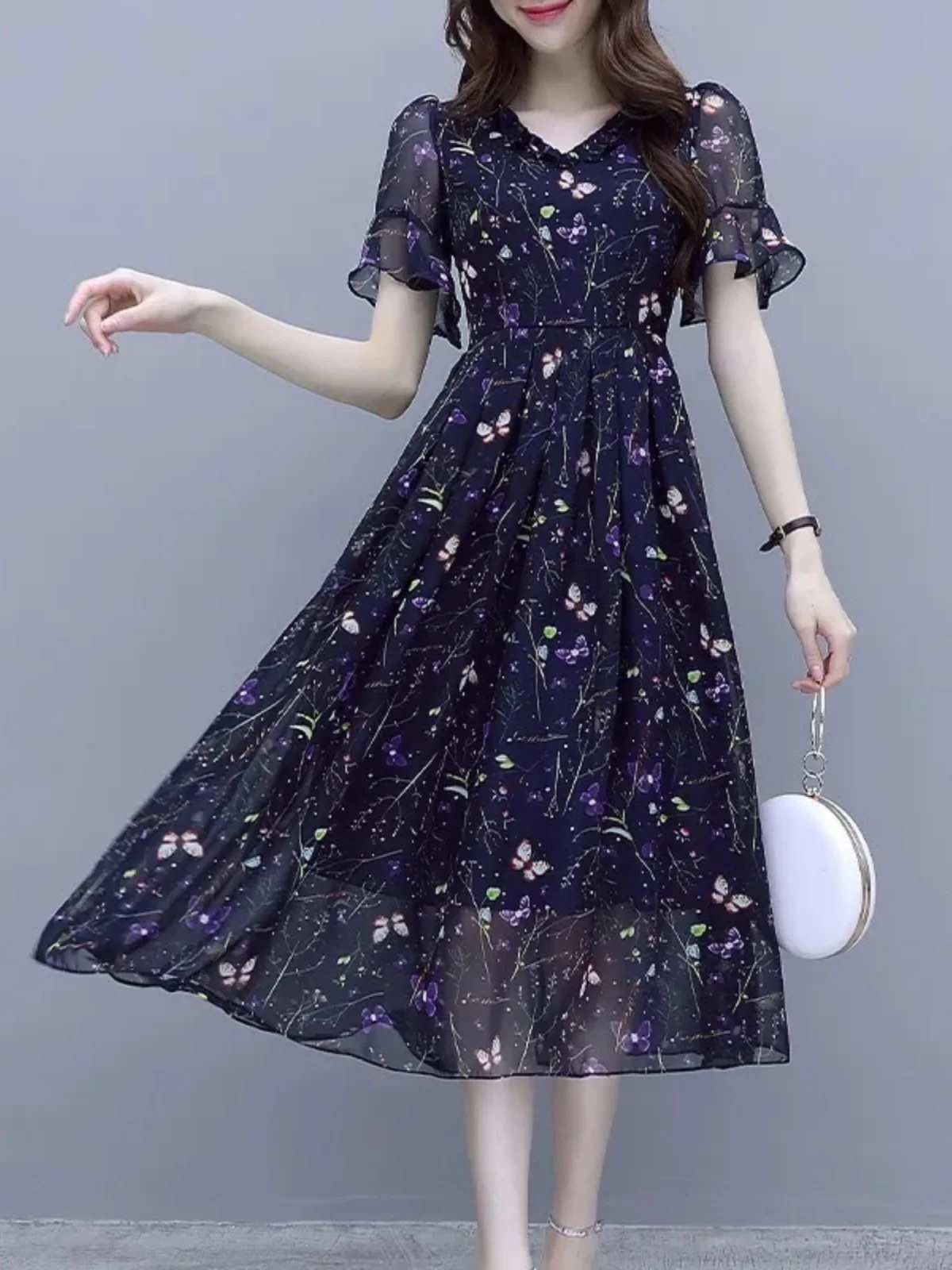 Robe d'été en mousseline de soie à imprimé Floral pour femmes, v-ne 3/4 Sve, coupe cintrée, jupe féerique, Ensemble décontracté, exclusif en ligne