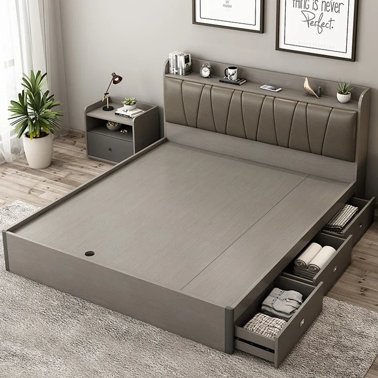 Najnowszy zestaw mebli do sypialni oszczędzający miejsce King Size Modern Queen Double Tatami Led Bed Designs Frame Luxurious With Storage