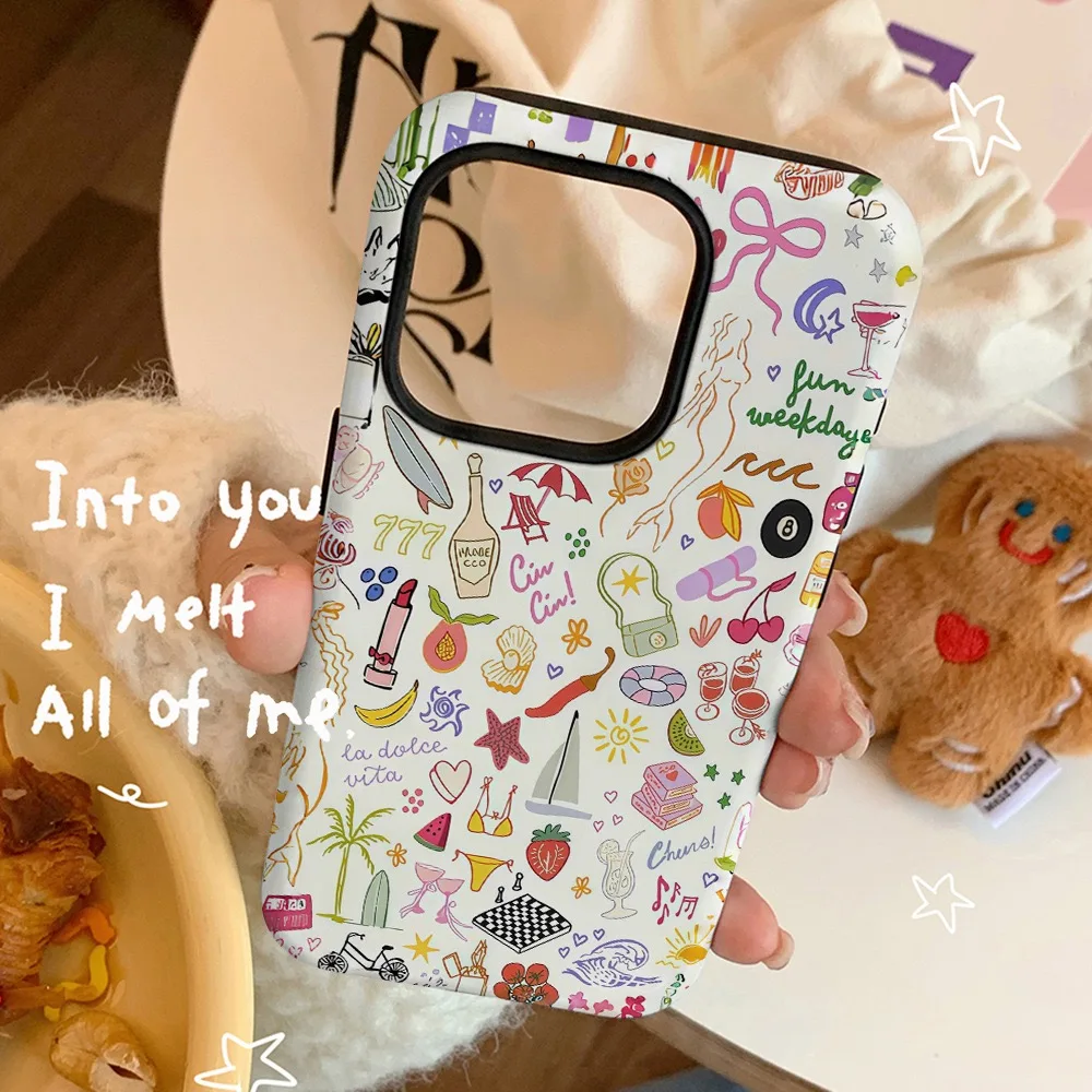 Ins حافظة توضيحية مختلطة لهاتف آيفون 16ProMax 15 14 13 12 MINI 11 PRO Plus حافظة هاتف مغناطيسية من مادة البولي يوريثان الحراري اثنين في واحد #2