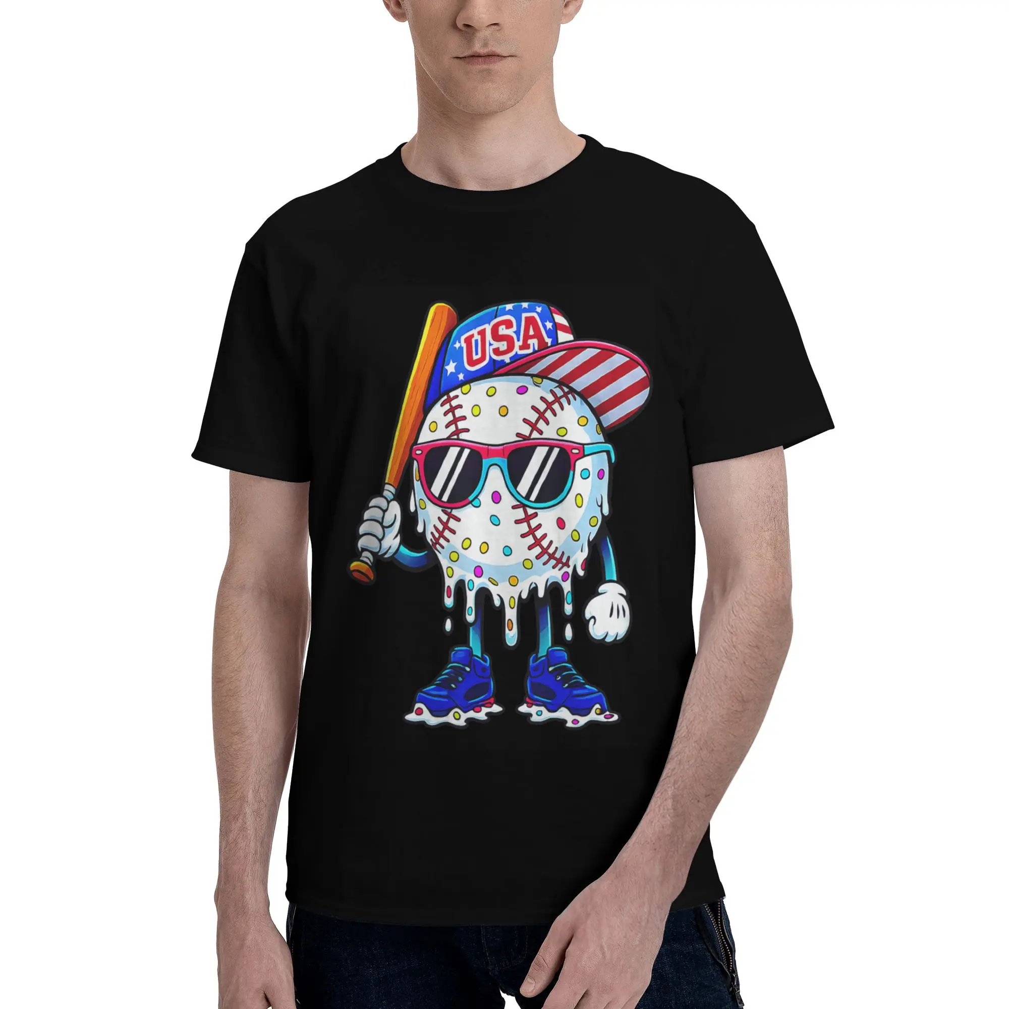 Camiseta de béisbol con diseño de gotas de helado para el 4 de julio, camiseta impresionante para hombre, camiseta de algodón de manga corta con cuello redondo