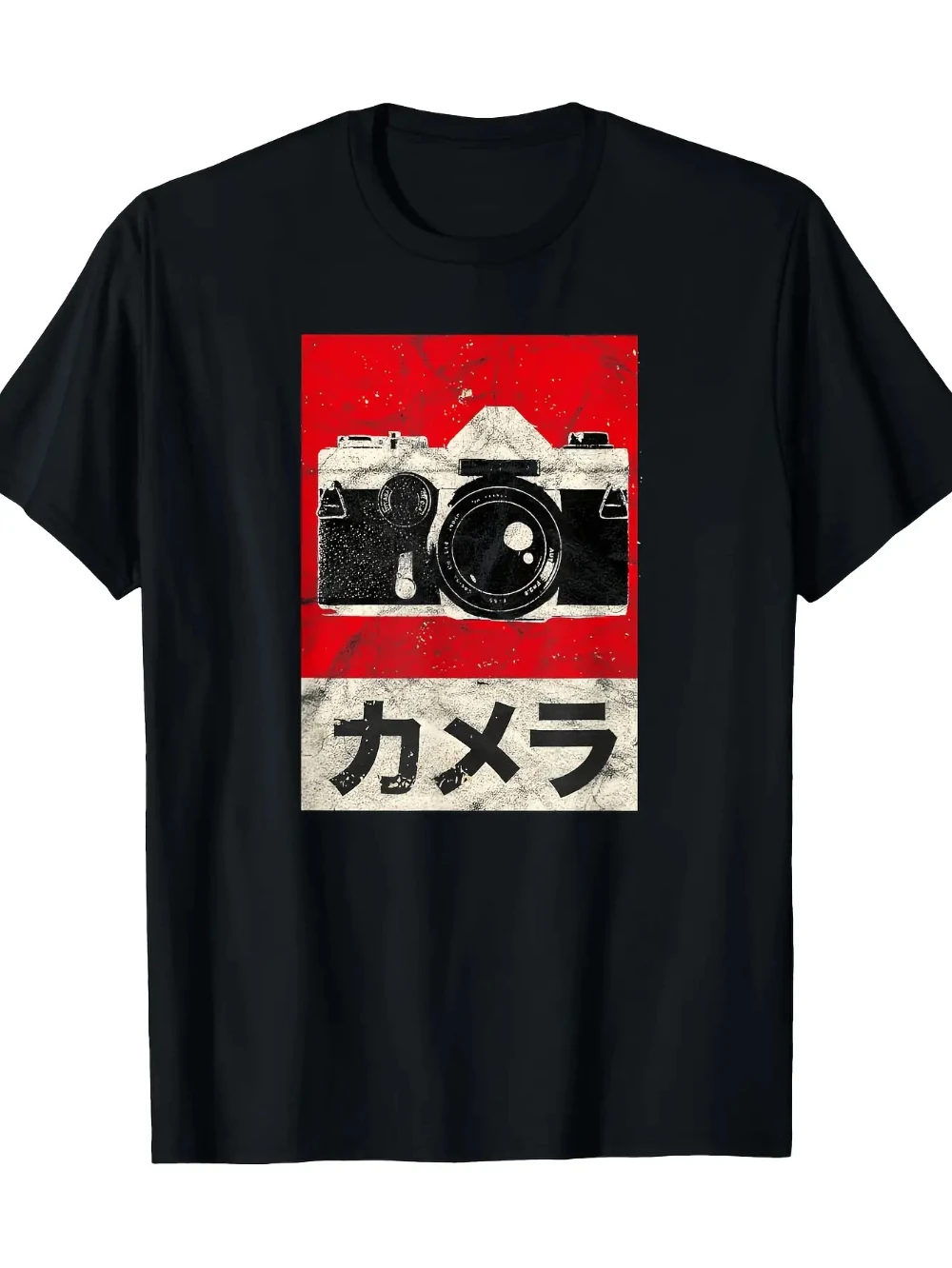 Men's Heavyweight 100% Cotton Vintage Japanese SLR Camera T-Shirt Retro SLR Camera Film Roll Design Japanese Casual Short Sleeve