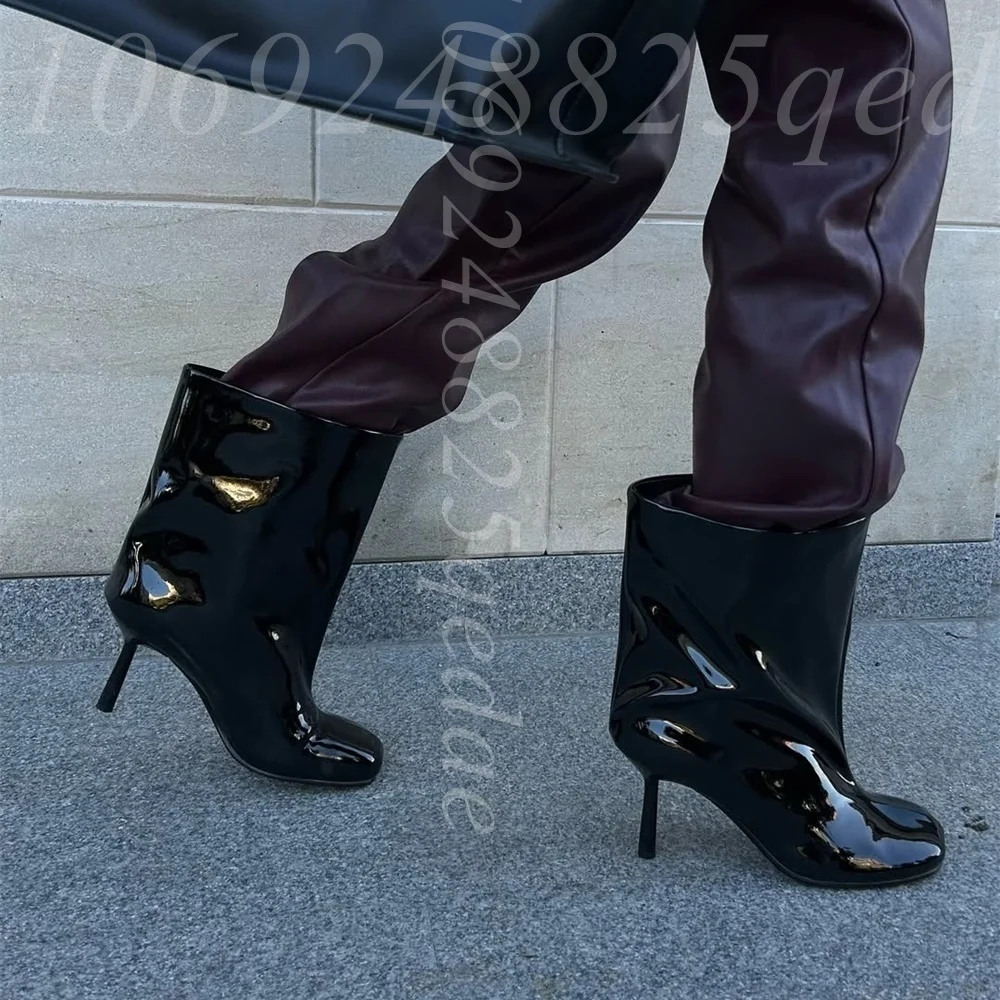 Stiletto Heel Ankle Boots, Slouchy Design, Square Toe, Pull-On, Non-Slip Sole, Comfortable Footwear for Women, Multiple Colors