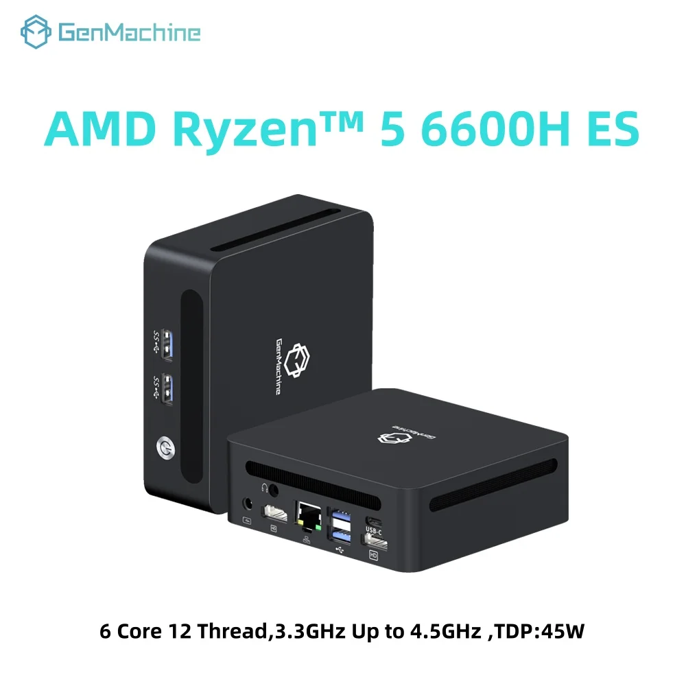 GenMachine AMD Ryzen 5 6600H ES Mini PC 4.5GHz TDP 45W Windows 11 DDR5 6400Mhz RAM 2.5G LAN USB4 WIFI6 Mini Pc Komputer Gaming