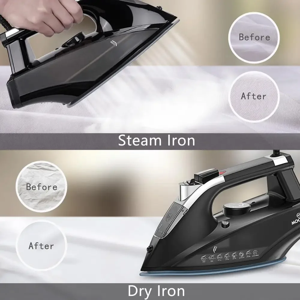 Portable Ceramic Soleplate Iron with 470ml Water Tank Anti-Drop Protect Auto-Clean System 4 Temperature Settings Professional