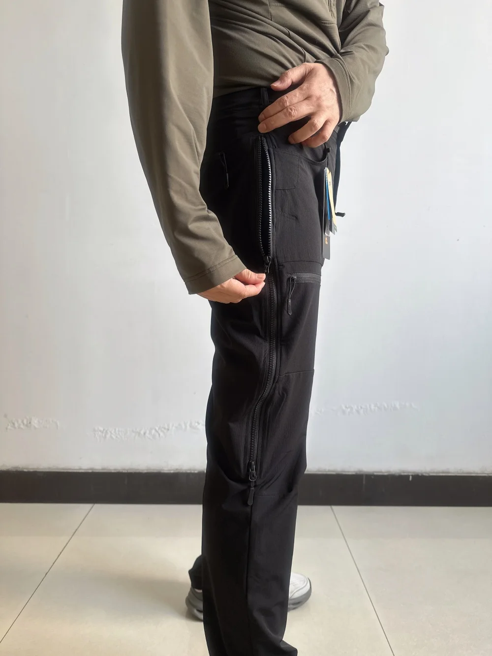 سراويل تسلق من النايلون المطاطي عالية الجودة بأربعة اتجاهات للرجال، سراويل تكتيكية متعددة السحاب ماصة للرطوبة وسريعة الجفاف #3