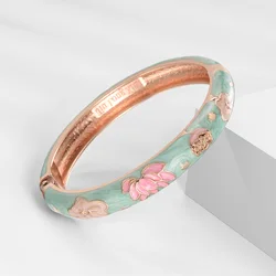 6 Colors Cloisonne Bangle For Women Bracelet On Hand Lotus Flower Enamel Floral Jewelry Women's Hand Bracelet Bangle Gift Wife